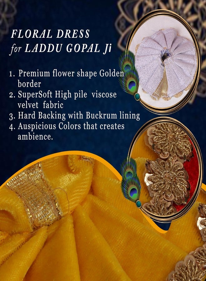 Dulhan DLC Laddu Gopal Ji Dress Designer Velvet Janamashtami Dress for Thakur ji Kanha Ji Dev Vastra, 1 pc Floral Border Bal Gopal Krishna Ji God Ladoo Gopal Poshak by Dulhan (Size 0, 4 inch, Amber Yellow) - Image 4